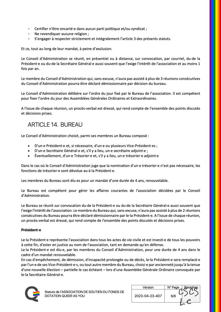 ASSOCIATION DE SOUTIEN DU FONDS DE DOTATION QUEER AS YOU - Statuts - version 2023-04-23-407 Page 7 de 9